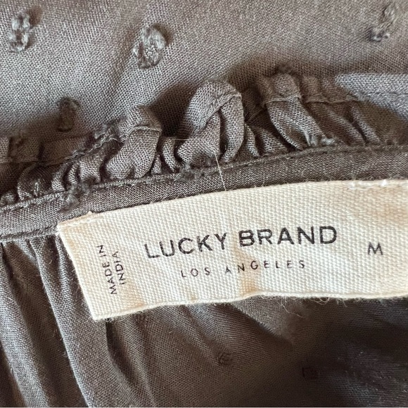 Lucky Brand Gray Chiffon Swiss Dot Peasant Blouse Simi Sheer - Picture 4 of 4